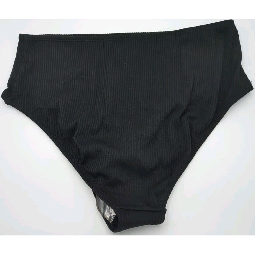 Nordstrom Bikini Bottom Black Ribbed High Cut Leg Opening Size 10 Unused